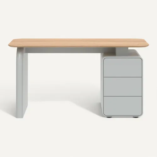 Bureau droit ORSO imitation chêne et gris vert vue de face