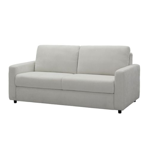 Canapé 3 places convertible express LIOR en tissu beige - matelas 12 cm vue de profil