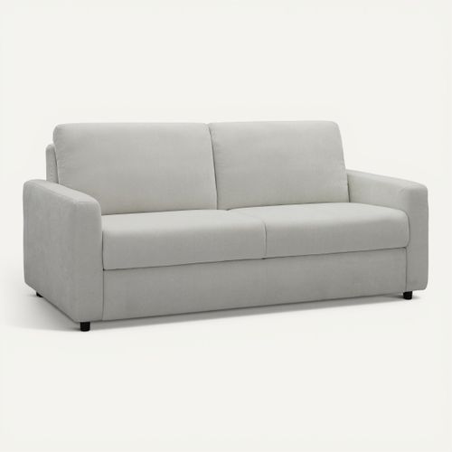 Canapé 3 places convertible express LIOR en tissu beige - matelas 12 cm vue 3/4
