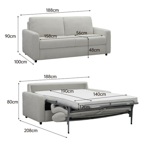 Canapé 3 places convertible express LIOR en tissu beige - matelas 12 cm