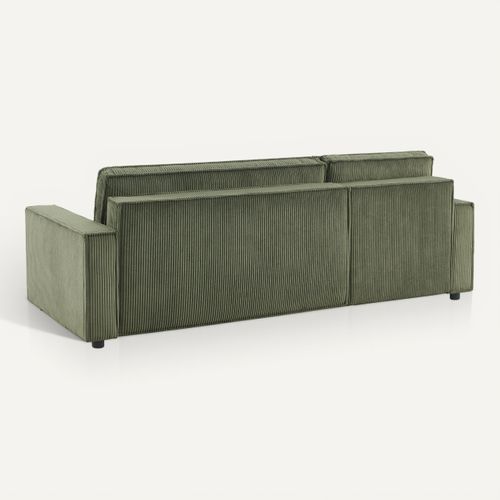 Canapé d'angle convertible méridienne réversible SOMA en velours côtelé vert vue de derrière