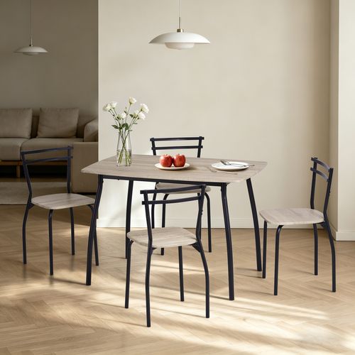 Coin repas table + 4 chaises RICK Imitation chêne / noir vue d'ambiance 1