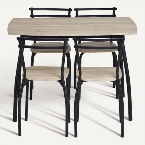 Coin repas table + 4 chaises RICK Imitation chêne / noir vue de face