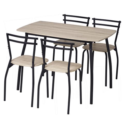 Coin repas table + 4 chaises RICK Imitation chêne / noir vue de profil