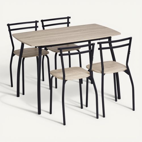 Coin repas table + 4 chaises RICK Imitation chêne / noir vue 3/4