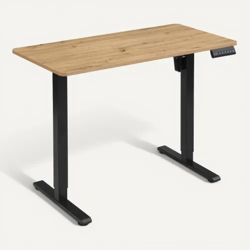Bureau assis/debout L.100 cm LOUIS chêne et noir vue 3/4