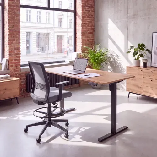 Bureau assis/debout L.140 cm LOUIS chêne et noir vue d'ambiance 1