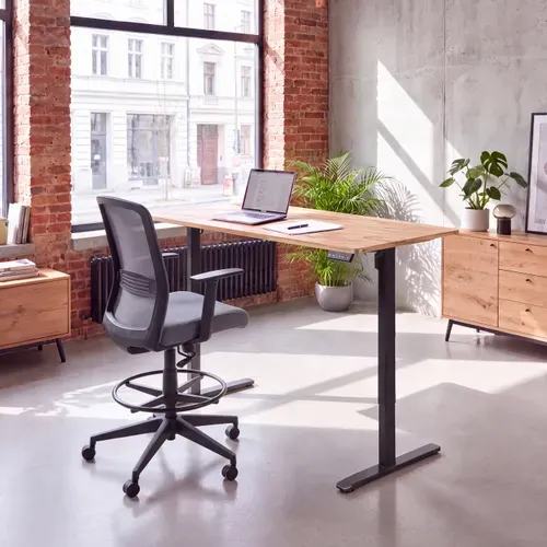 Bureau assis/debout L.140 cm LOUIS chêne et noir