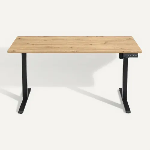 Bureau assis/debout L.140 cm LOUIS chêne et noir vue de face