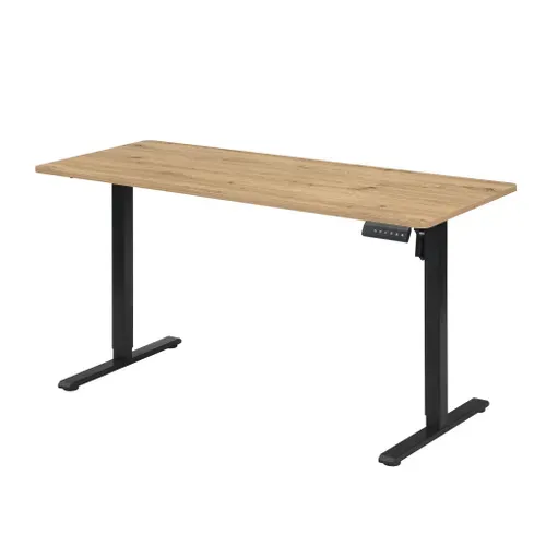 Bureau assis/debout L.140 cm LOUIS chêne et noir vue de profil