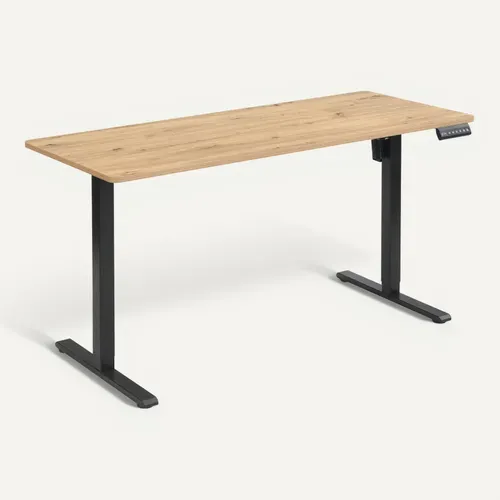 Bureau assis/debout L.140 cm LOUIS chêne et noir vue 3/4