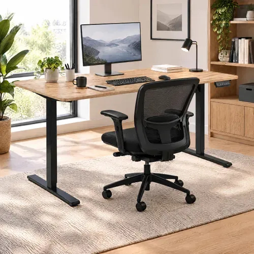 Bureau assis/debout L.160 cm LOUIS chêne et noir vue d'ambiance 1
