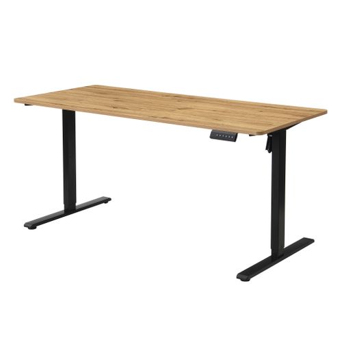 Bureau assis/debout L.160 cm LOUIS chêne et noir vue de profil
