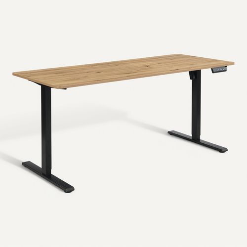 Bureau assis/debout L.160 cm LOUIS chêne et noir vue 3/4