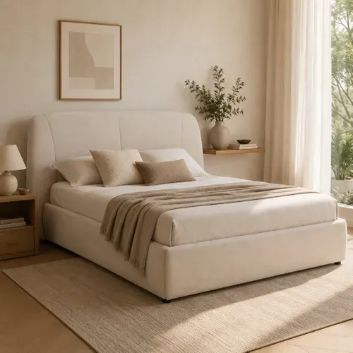 Lit coffre 160x200 cm RITA tissu velours beige vue d'ambiance 1