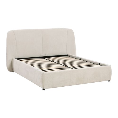 Lit coffre 160x200 cm RITA tissu velours beige vue de profil