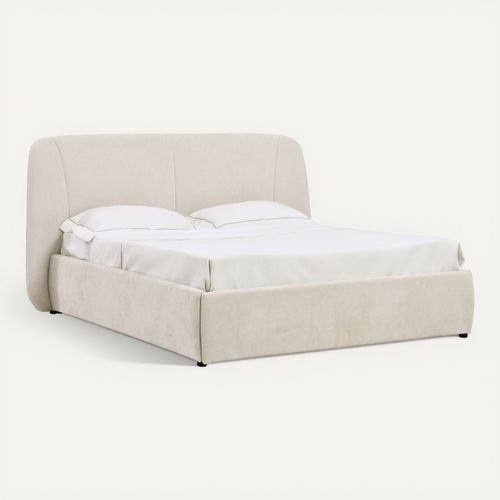 Lit coffre 160x200 cm RITA tissu velours beige vue 3/4