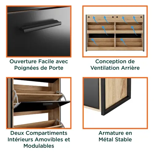 Meuble à Chaussures - Armoire à Chaussures Couleur Noir / Bois
