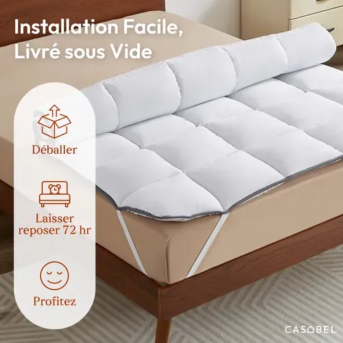 Surmatelas 140x190 Cm, 600gsm, Extra Moelleux, Blanc