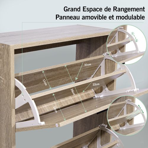 Meuble Rangement Chaussure 24 Paires - Pour Entree Couloir - 60x24x150 Cm - Bois Clair