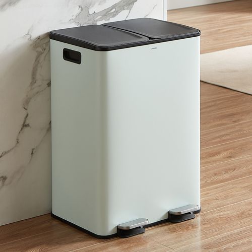 Poubelle 60l Verte Menthe, Double Compartiment, Couvercles Silencieux