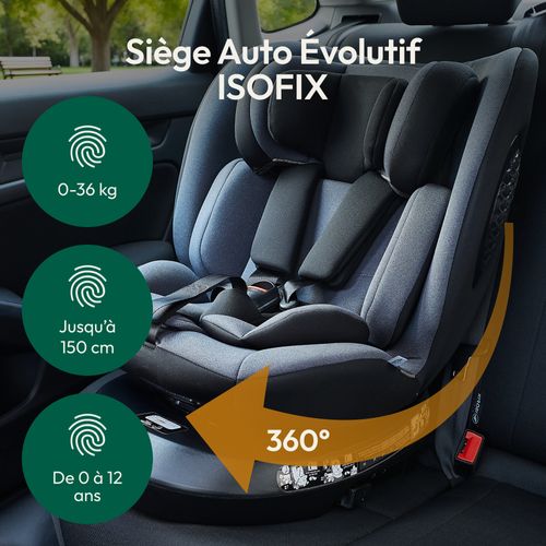 Mobelys Siège Auto Bébé 0 à 36kg Isofix I-size 40-150 Cm, 360 Pivotant
