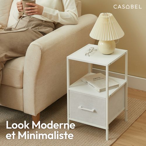 Lot De 2 Tables De Chevet Blanches En Bois Mdf, Métal Et Tissu