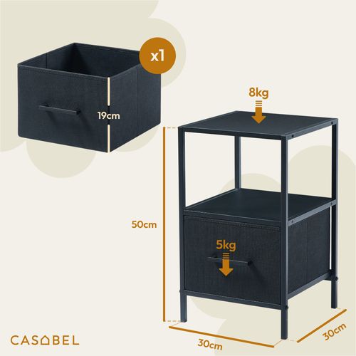 Lot De 2 Tables De Chevet Noires En Bois Mdf, Métal Et Tissu
