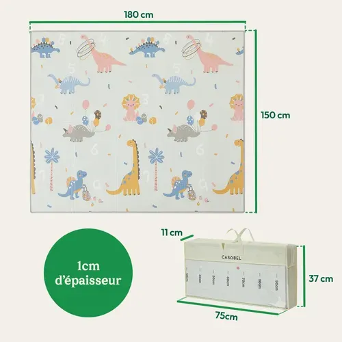 Tapis D’éveil Bébé 180×200 Cm, Pliable, Motifs Jurassique