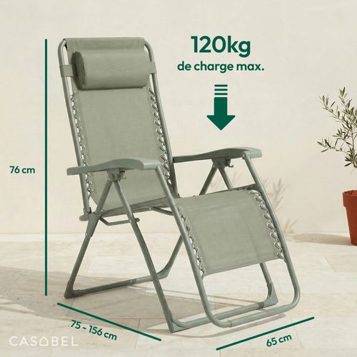 Chaise Pliante Zéro Gravité Vert Sauge, Fauteuil Jardin Inclinable