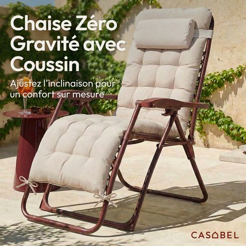 Chaise Pliante Zéro Gravité Terracotta Avec Coussin Deperlant