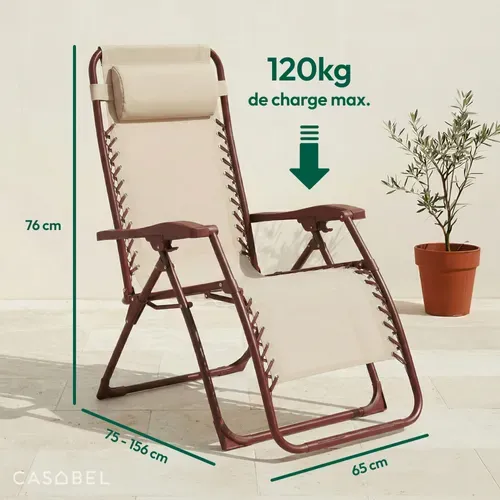 Chaise Pliante Zéro Gravité Terracotta Avec Coussin Deperlant