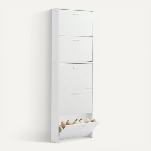 Meuble à Chaussures 5 Abattants, 15 Paires, Blanc
