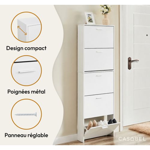 Meuble à Chaussures 5 Abattants, 15 Paires, Blanc
