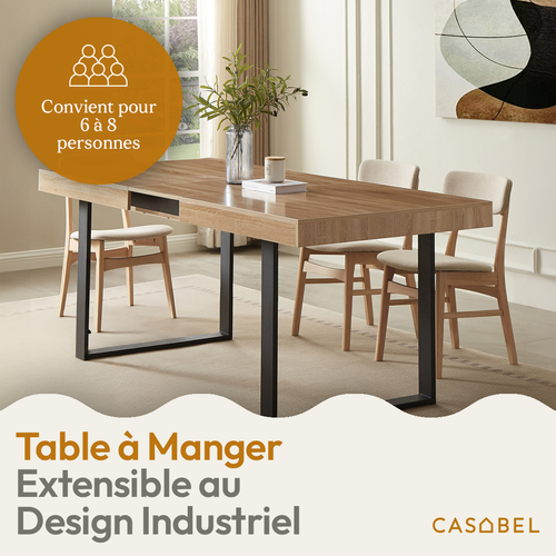 Table à Manger Extensible, 6 à 8 Personnes, Bois Clair Et Noir