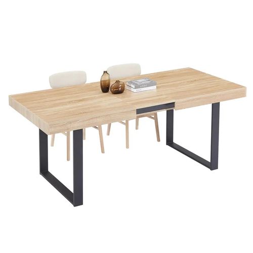 Table à Manger Extensible, 6 à 8 Personnes, Bois Clair Et Noir