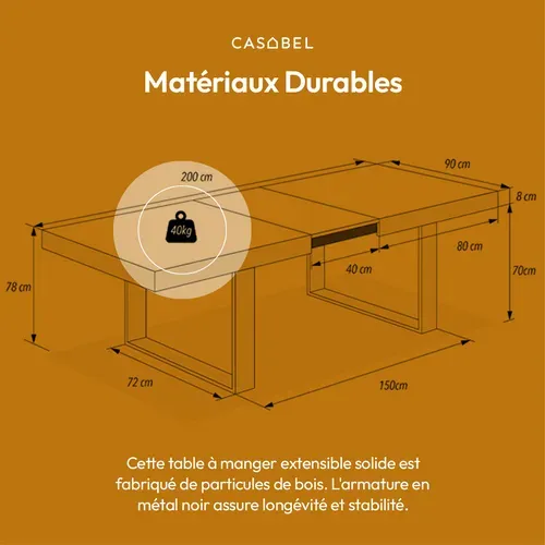 Table à Manger Extensible, 6 à 8 Personnes, Bois Clair Et Noir