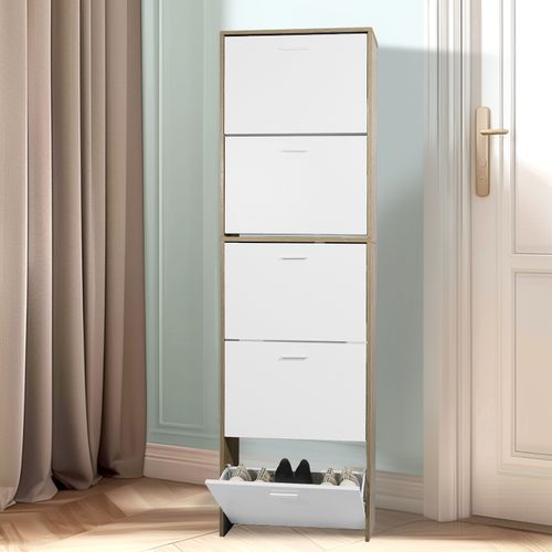 Meuble D'entrée Avec Miroir Et Rangement à Chaussures - 12 Paires, Bois Moderne Noir, 50x180x21 Cm