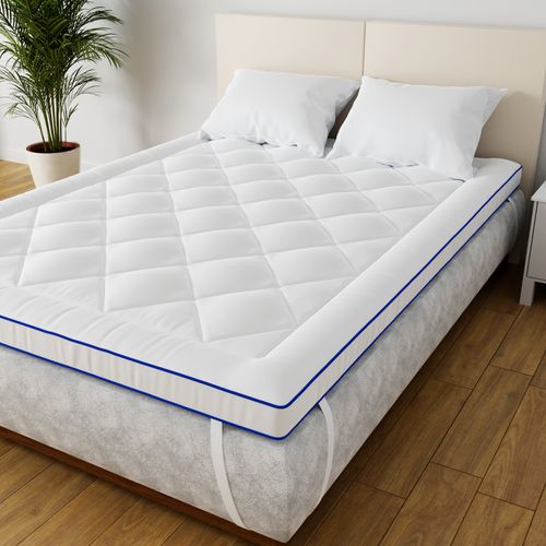 Surmatelas Confort 140x190 Cm Respirant Microfibre - 1000gr - Liseré Bleu