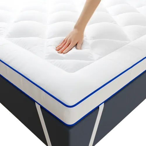 Surmatelas Confort 140x190 Cm Respirant Microfibre - 1000gr - Liseré Bleu