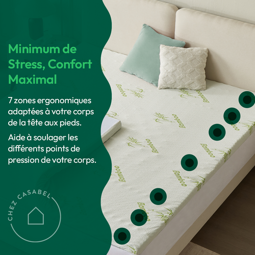 Surmatelas Mémoire De Forme 140x190 Cm - 5 Cm D'épaisseur + Housse Bambou - Zones Ergonomiques - Français