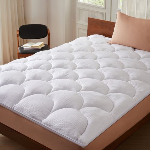 Surmatelas Rafraîchissant 140x190 Cm Microfibre Gaufrée Premium Blanc, 4 Cm, Fixation Élastique