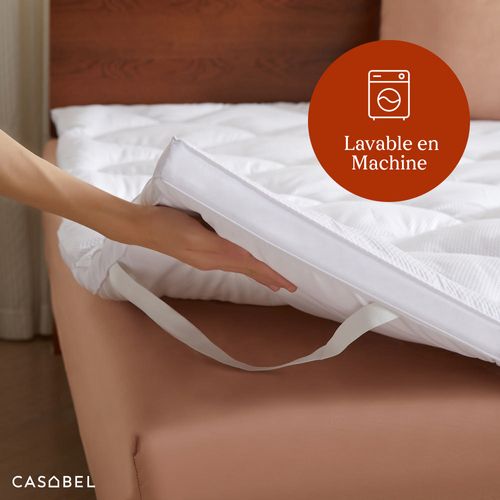 Surmatelas Rafraîchissant 160x200 Cm Microfibre Gaufrée Premium Blanc, 4 Cm, Fixation Élastique