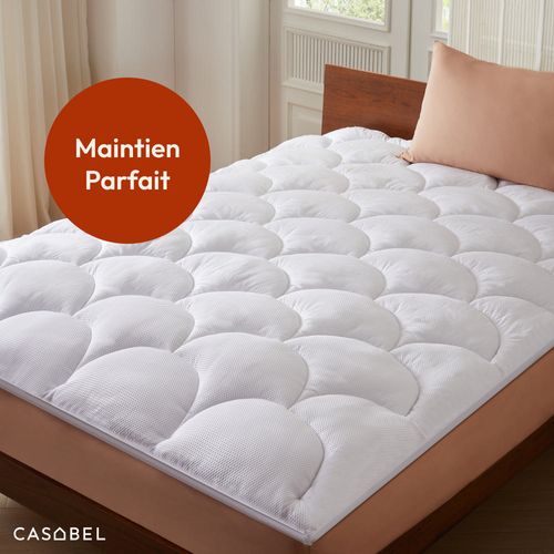 Surmatelas Rafraîchissant 160x200 Cm Microfibre Gaufrée Premium Blanc, 4 Cm, Fixation Élastique