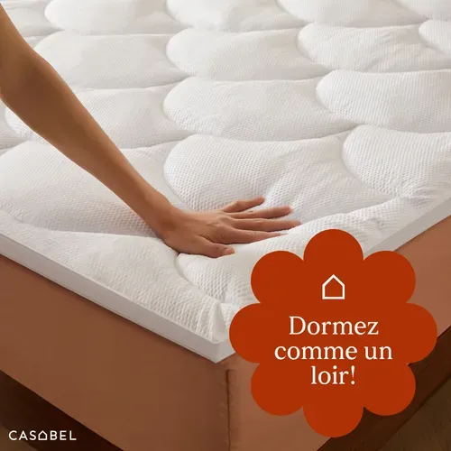 Surmatelas Rafraîchissant 160x200 Cm Microfibre Gaufrée Premium Blanc, 4 Cm, Fixation Élastique
