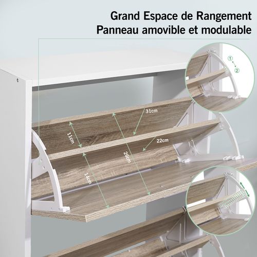 Milton & Oldbrook Armoire à Chaussures Prato Look Marbre Blanc Blanc