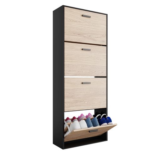Meuble Rangement Chaussure 24 Paires - Pour Entree Couloir - 60x24x150 Cm - Noir Bois Clair