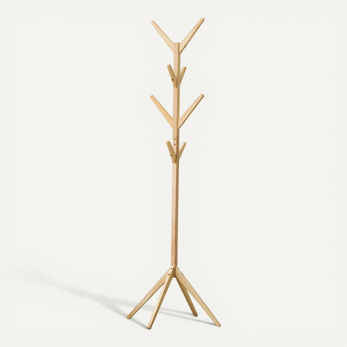 Porte Manteau Sur Pied 45x175 Cm Avec Base Stable, Crochets En Forme De Branches, Bois Naturel