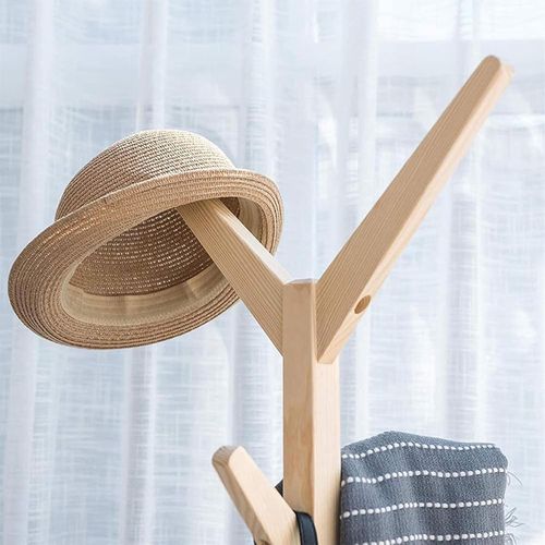 Porte Manteau Sur Pied 45x175 Cm Avec Base Stable, Crochets En Forme De Branches, Bois Naturel