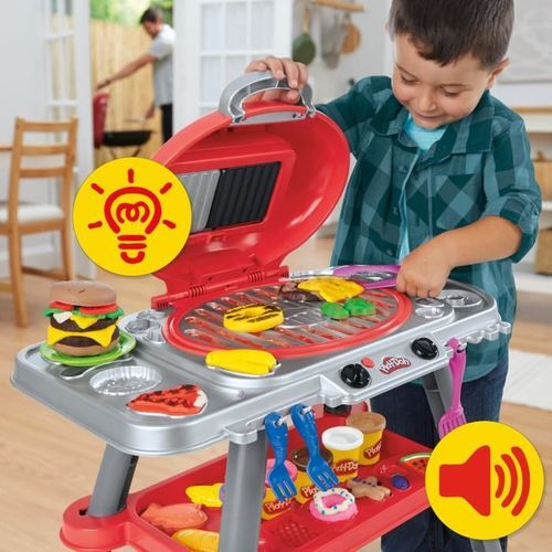 Playdoh Délices Grillés Bbq Factice, Coffret De Pâte à Modeler Avec Sons Et Lumieres, 17 accessoire